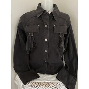 Vtg Serious Clothing Western Goth Utility Black Jacket Sz L Punk Y2K Grunge